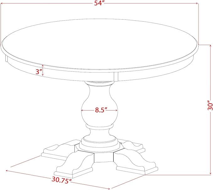 F55-0N-TP - Mid Century Modern Dining Table with Acacia Wood Round Tabletop, Antique Walnut Finish