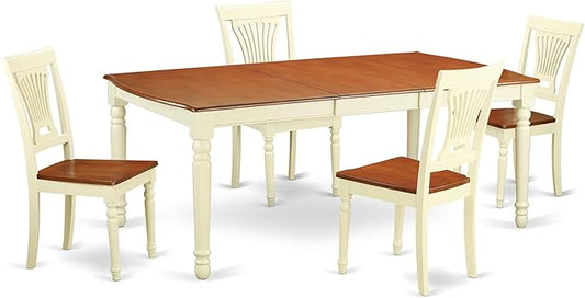 East West Furniture DOPL5-WHI-W 5 Piece Dining Room Furniture Set Includes a Rectangle Kitchen Table with Butterfly Leaf and 4 Dining Chairs, 42x78 Inch, Buttermilk & Cherry