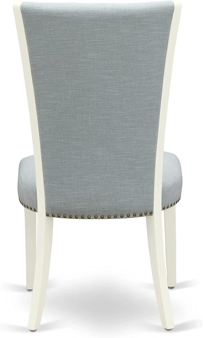 East West Furniture X027VE215-6 6 Piece Dinette Set Contains a Rectangle Dining Table with X-Legs and 4 Baby Blue Linen Fabric Parson Chairs with a Bench, 40x72 Inch, Multi-Color