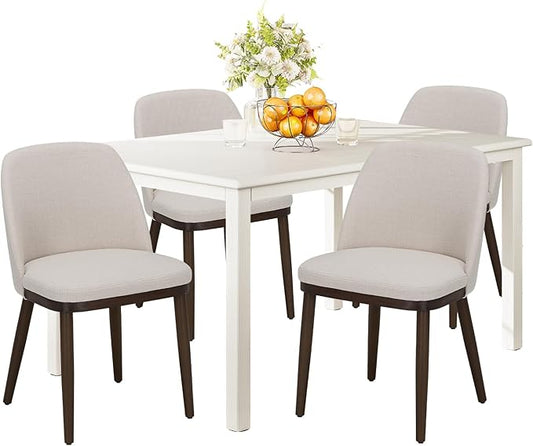 COLAMY 60 Inch Rectangular Kitchen Dining Table for 4, Modern Farmhouse Dining Table Set for 4, Wood Dining Table and Upholstered Dining Chairs for Kitchen, Dining Room, Restaurant, White/Beige