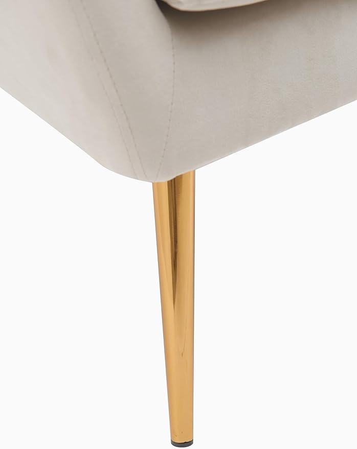 Container Furniture Direct Modern Chic Mid-Century Velvet Accent Armchair for Living Room, Bedroom, or Home Office, Button-Tufted Wingback Design with Gold Flared Legs, Ivory