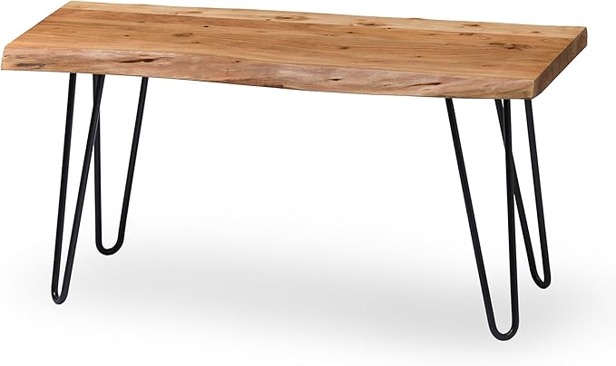 Alaterre Furniture 36-Inch Live Edge Wood Bench – Natural Acacia Wood Top with Metal Hairpin Legs – Sturdy and Easy to Assemble Rustic Modern Entryway or Accent Bench
