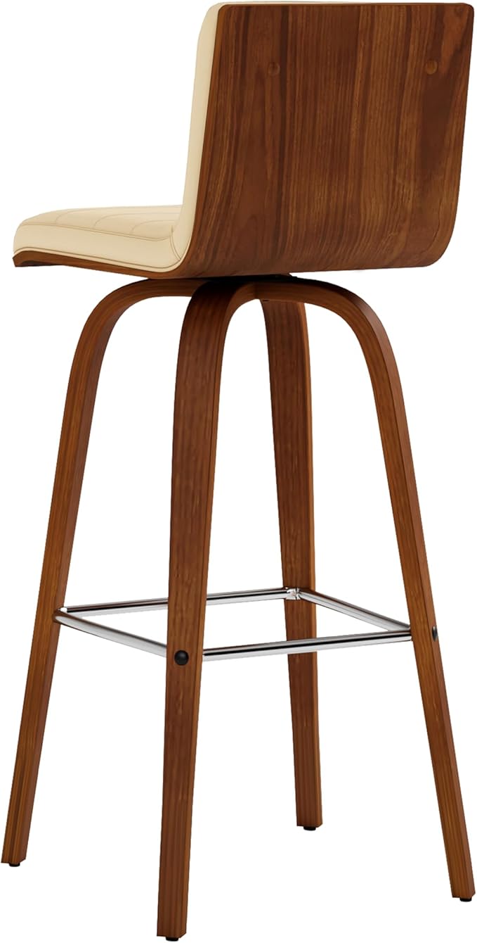 Vienna 30" Swivel Bar Stool in Walnut Wood Finish with Cream Faux Leather - Set of 3