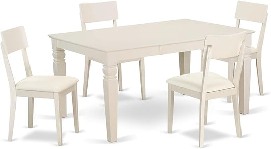 East West Furniture WEAD5-LWH-LC 5 Piece Dining Table Set for 4 Includes a Rectangle Kitchen Table with Butterfly Leaf and 4 Faux Leather Upholstered Chairs, 42x60 Inch, Linen White