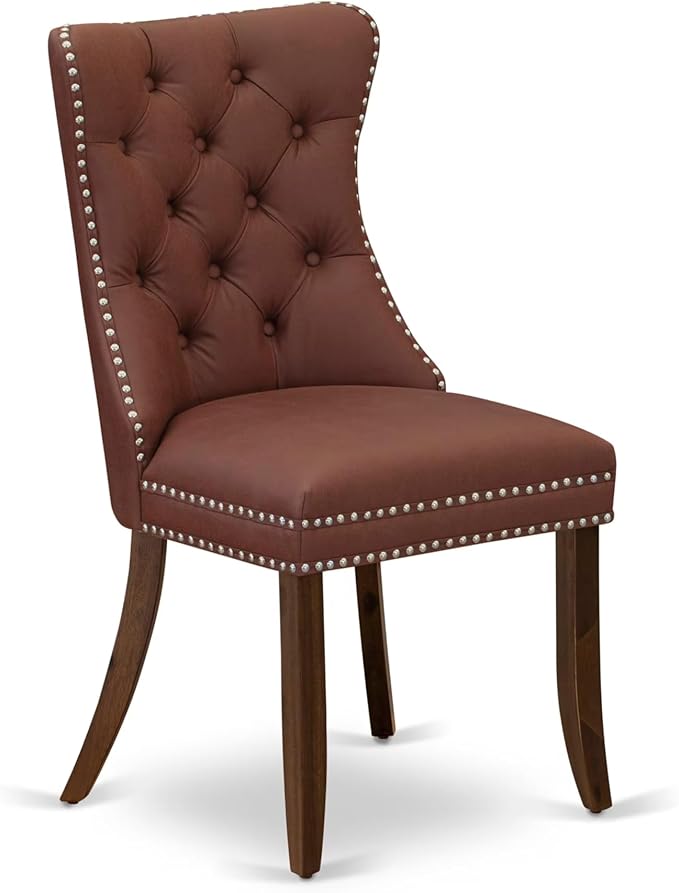 I5DA5-50N-26 5-Pc Kitchen Table Set Contain a Wooden Table and 4 Burgundy Polyester Fabric Upholstered Chairs with Button-Tufted Back, Antique Walnut