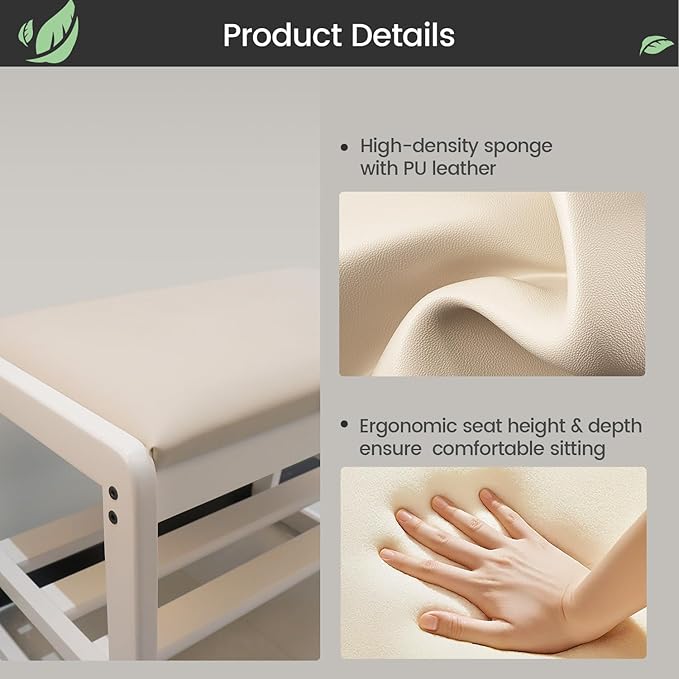 Solid Wood Shoe Rack, 2 Tier Shoe Storage Bench with Cushion Seat, 8 Pair Shoe Organizer for Entryway, White, 32 Inch