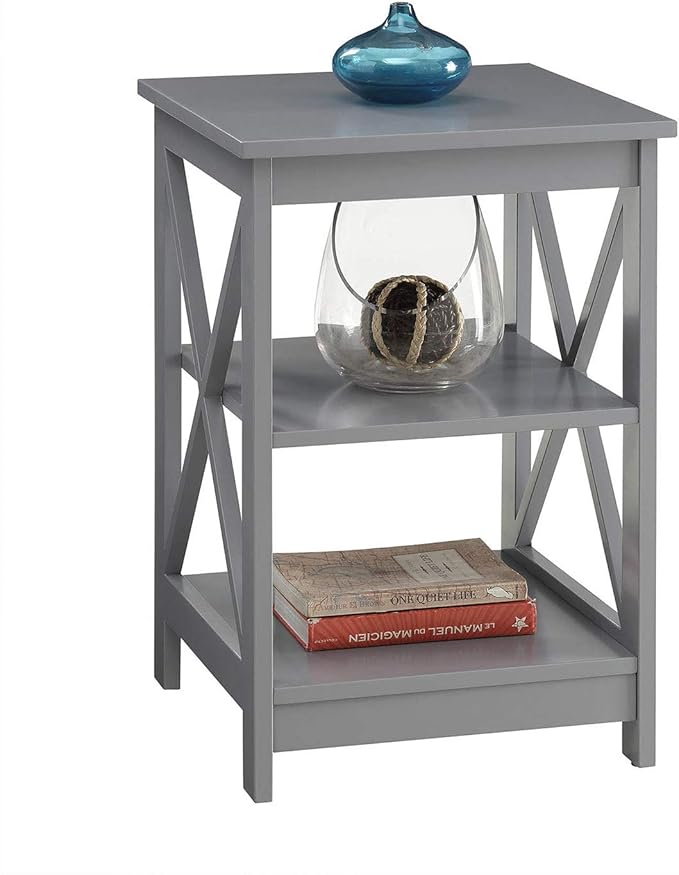 Convenience Concepts Oxford End Table 15.75" - Modern Living Room Table with Storage Shelves, Transitional Nightstand Side Table for Home Decor and Display, Gray