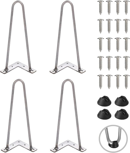 TEN49 Heavy Duty Hairpin Table Leg - 12 Inch Industrial Furniture Legs - Raw Steel Color Solid Rods Metal Leg for Table - Fit for Mid-Century Modern Bed End, Coffee Table, TV Stand, Chair Legs