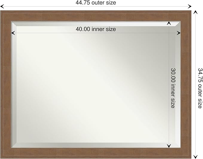 Amanti Art Brown Wall Mirror 35x45 Alta Medium Brown Rectangle Bathroom Mirror for Wall Decor Living Room, X-Large Rustic Farmhouse Frame, Hangs Horizonally and Vertically, Bathroom Decor, Beveled