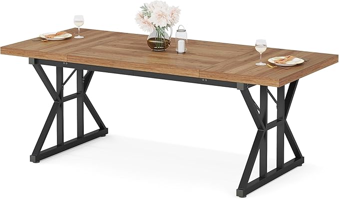 Tribesigns Farmhouse Dining Table for 6 People, 70.8-Inch Rectangular Wood Dining Table, Rustic Kitchen Table with Heavy Duty Metal Legs for Dining Room (Light Brown, 70.8 Inch)