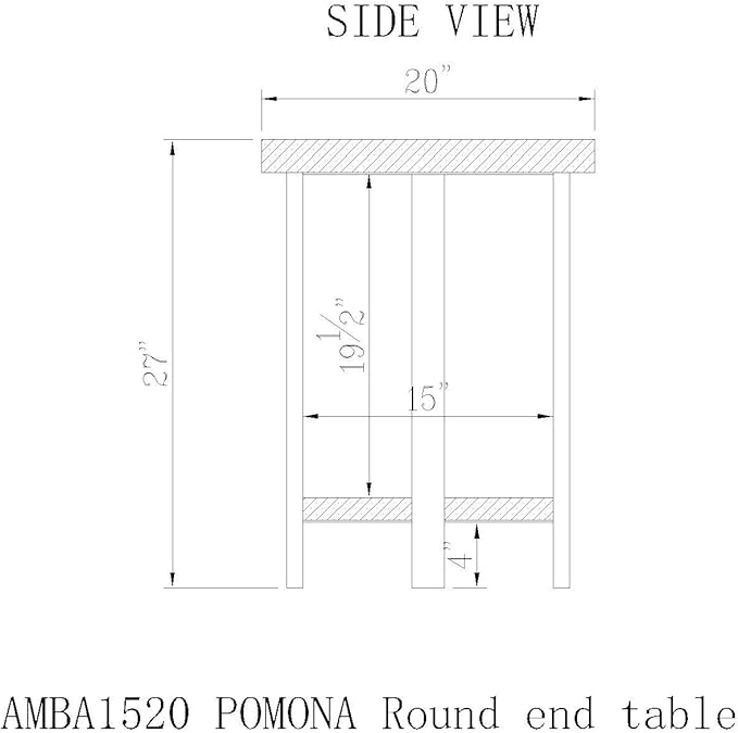 Pomona 20 in. Round End Table with 2 Shelves, Solid Wood Top, Metal Legs, Rustic Natural Brown Finish - Living Room Furniture