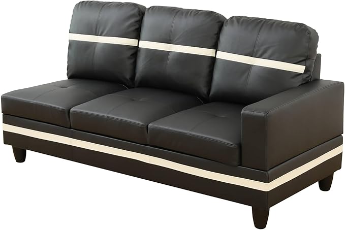 NicBex Sectional Couch 3 Pieces Sofa Set with Right Chaise PU Synthetic Leather L Shaped Cloud Couch for Living Room Furniture Sets with Storage Ottoman, Modular Sofa for Apartment, Black+White