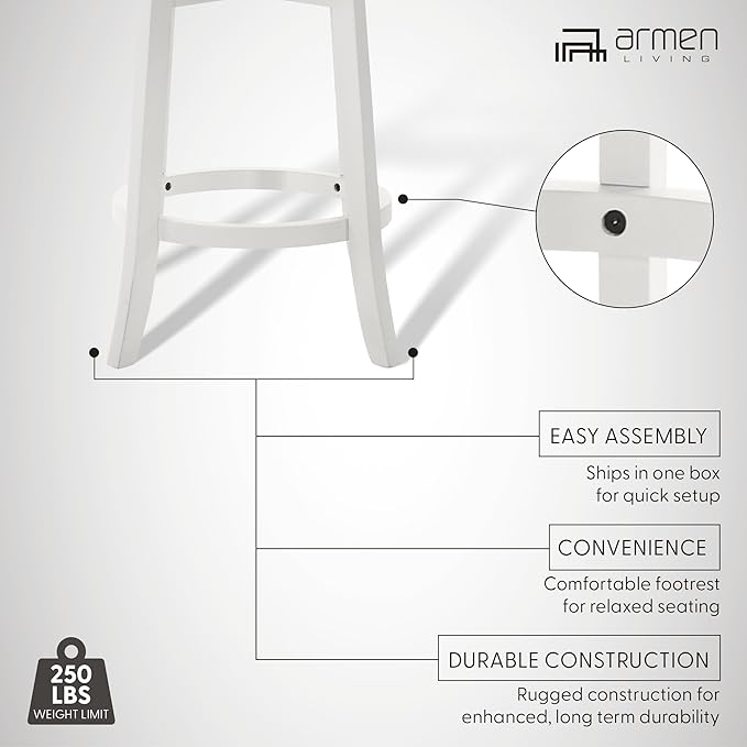Armen Living Blair 26 in. Matte White Counter Height Rubberwood Swivel Barstool with Fog Fabric Seat - Set of 2