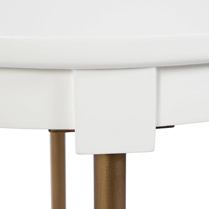 Kate and Laurel Valdi Modern Round Side Table; 19 x 26; White and Antique Gold; Glam Circle End Table with Geometric Metal Base and Raised Edge Tabletop