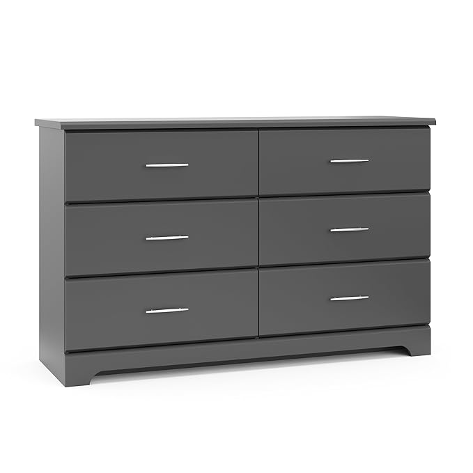Storkcraft Brookside 6-Drawer Dresser (Gray) – GREENGUARD Gold Certified, Nursery & Kids Storage, Nursery Essentials, Kids Room Storage, Durable Bedroom Dresser