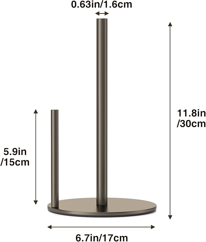 Bronze Kitchen Paper Holder, Oil Rubbed Bronze Paper Towel Holder, Kitchen Roll Organizer, Countertop Roll Dispenser with Weighted Base
