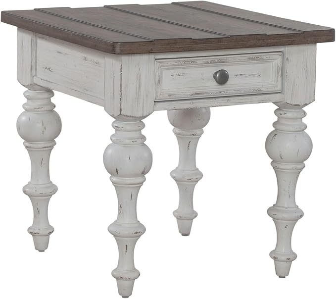 Liberty Furniture River Place Living Room 3 Piece Set - Cocktail Table, 2 End Tables - Riverstone White & Tobacco