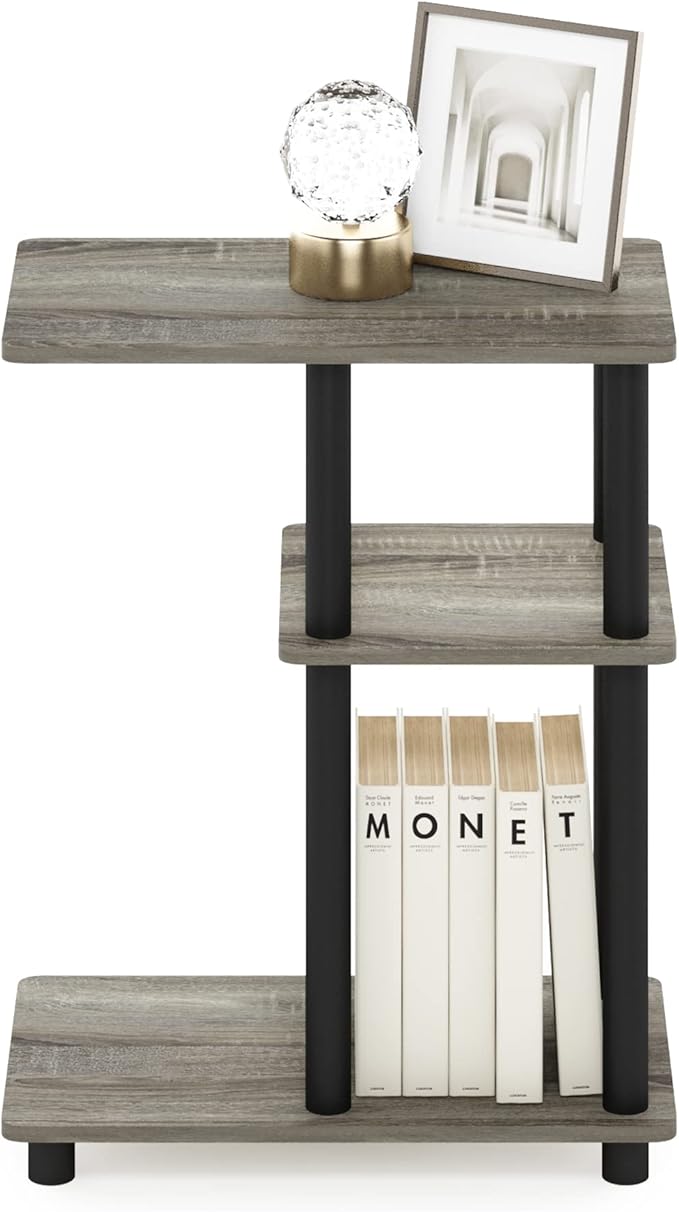 Furinno Turn-N-Tube C-Shape Sofa Side Table, French Oak/Black