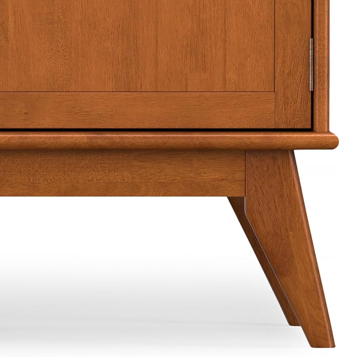 SIMPLIHOME Draper Solid Hardwood 72 inch Wide Mid Century Modern TV Media Stand in Teak Brown for TVs up to 80 inches for The Living Room and Entertainment Center