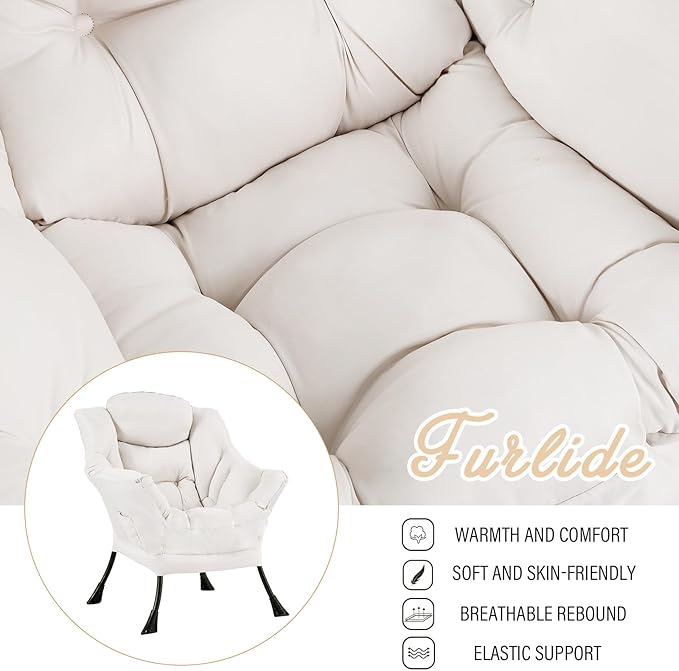 Lazy Chair for Living Room, Modern Accent Chairs with Armrests, Comfy Lounge Chair with Side Pocket, Cozy Lazy Sofa for Reading, Balcony, Bedroom, Dorm, Small Spaces (Beige)