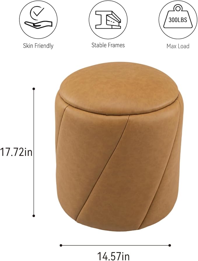 Get Set Style Modern Round Ottoman with Soft Padded Seat, Multifunctional Vanity Chairs for Makeup, Upholstered Footrest Stool Ottoman Foot Stool for Living Room, Bedroom