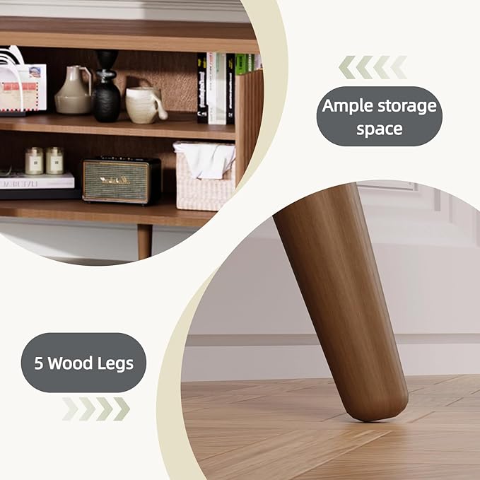 TV Stand for Up to 60" TVs, Modern Entertainment Center with 4 Cylindrical Stripe Doors, Media Console Table with Solid Wooden Legs, Modern TV Stand for Living Room, Bedroom, Walnut