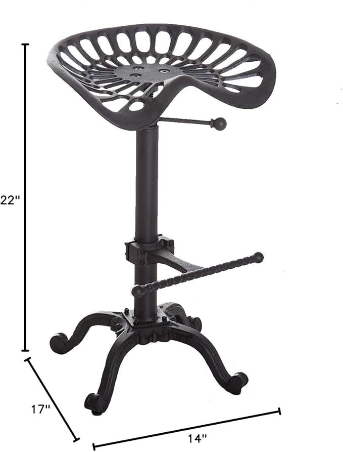 LOKKHAN Rustic Industrial Bar Stool - Cast Iron Tractor Seat - Adjustable Counter Height Swivel Breakfast Bar - Farmhouse Metal Stool - 19.7-26.8 Inch Seat Height