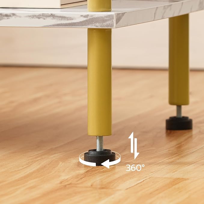 HOOBRO Side Table with Charging Station, End Table with USB Port and Outlet, Nightstand with 2-Layer Storage Shelves for Small Spaces, Living Room, Bedroom, Stable Frame, Gold and Marble DM09UBZ01
