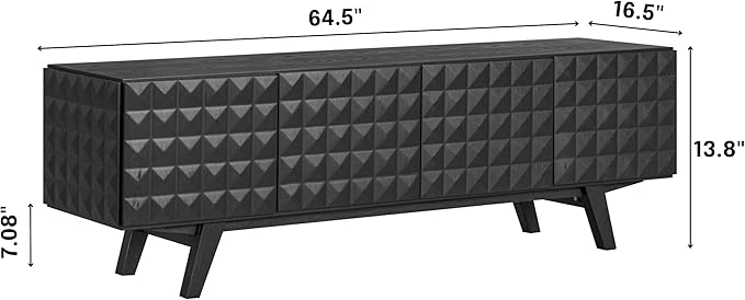 NTC Sapa Mid-Century Modern Solid Wood TV Stand 4-Door Media Console with Carved Geometric Fronts for TVs up to 75", Effortless Assembly, Burnt Black