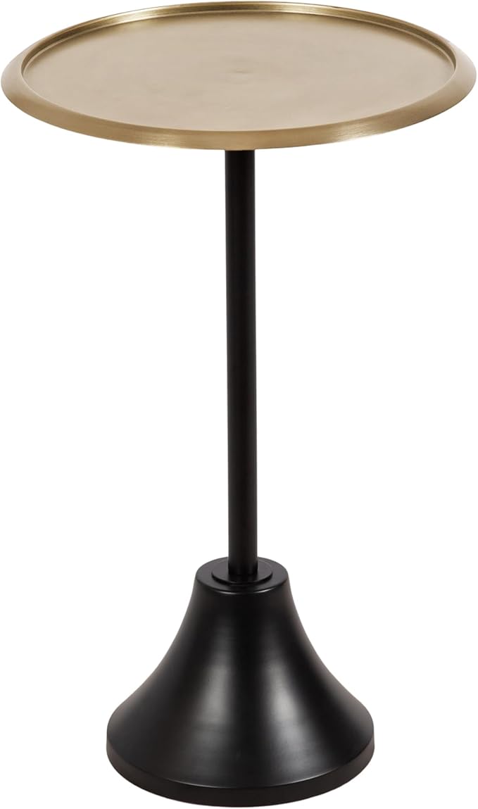 Kate and Laurel Sanzo Modern Pedestal Round Side Table; 15 x 15 x 24; Antique Brass and Black; Circle End Table with Metal Tabletop for Use as Indoor Plant Stand or Bedroom Nightstand