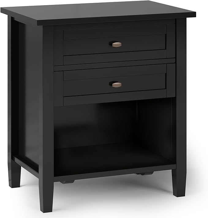 SIMPLIHOME Warm Shaker SOLID WOOD 24 inch Wide Transitional Bedside Nightstand Table in Black for the Living Room and Bedroom