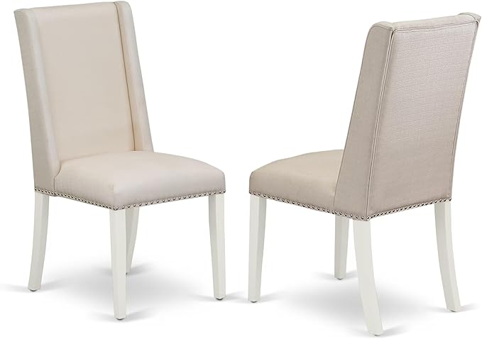 East West Furniture DLFL5-WHI-01 5 Piece Modern Dining Table Set Includes a Round Wooden Table with Dropleaf and 4 Cream Linen Fabric Parson Dining Room Chairs, 42x42 Inch, Linen White