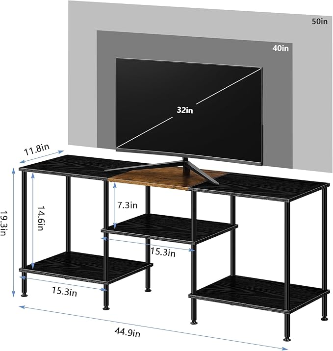OYEAL 50 Inch TV Stands for Living Room Small Entertainment Center with Open Storage Shelves, Black TV Stands TV Media Console Table for 50 40 32 Inch TV