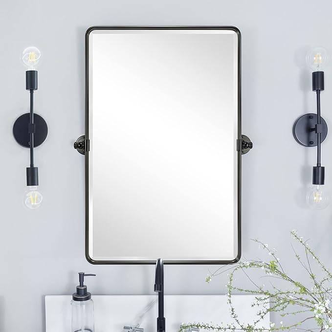 TEHOME Pivot Oil Rubbed Bronze Rectangle Bathroom Mirror Beveled Tilting Rectangular Bathroom Vanity Mirrors for Wall Vertical Wall Mounted Pivoting Mirrors, 25x35''