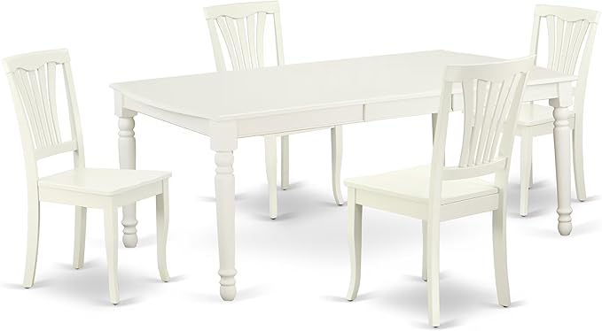 East West Furniture DOAV5-LWH-W 5 Piece Dining Set Includes a Rectangle Dining Room Table with Butterfly Leaf and 4 Wood Seat Chairs, 42x78 Inch, Linen White