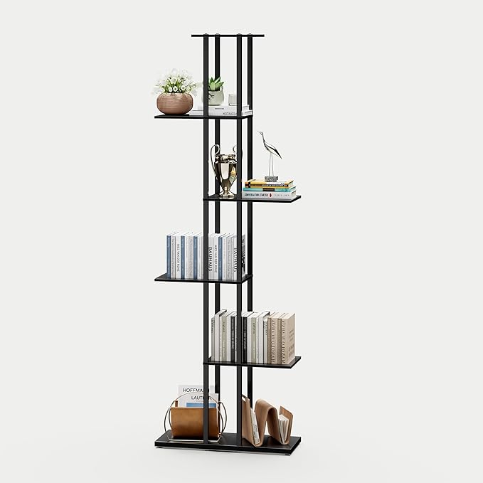 Bookshelf，Small Bookcase for Small Space，6-Tier Bookshelf for Living Room, Home Office, Study，9.45 x 20.8 x 62.2 Inches,Black