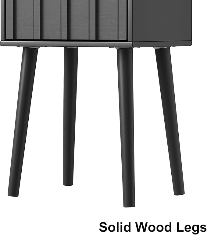 LAATOOREE Nightstand Set of 2, Small Bed Side Table with Arch Door, Mid-Century End Table with Wood Legs for Bedroom, Small Space (Black)