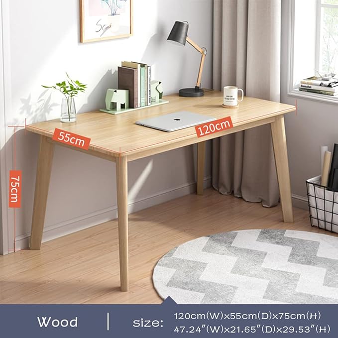IOTXY Simple Wooden Writing Desk - Modern Minimalist Style PC Laptop Computer Workbench with Solid Wood Legs, 47" W Home Office Work Table for TV Stand Music Video Live Broadcast Workstation, Oak