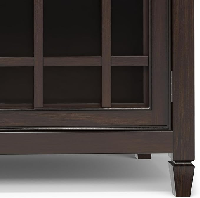 SIMPLIHOME Connaught SOLID WOOD 60 inch Wide Traditional Wide Storage Cabinet Buffet in Chestnut Brown for the Living Room, Entryway and Family Room
