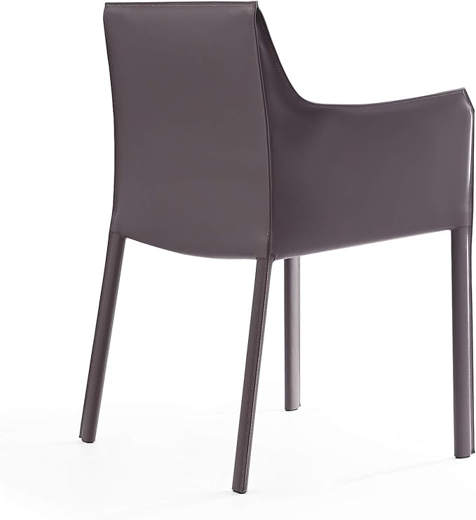 Manhattan Comfort Paris Modern Saddle Leather Dining Chairs, Metal Frame, Comfortable Padded Seat, Fully Assembled Armchair Accent Furniture, Set of 4, Yellow