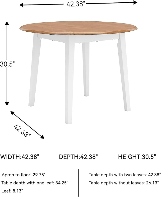 Signature Design by Ashley Gesthaven Farmhouse Dining Drop Leaf Table with 4 Legs, Light Brown & White