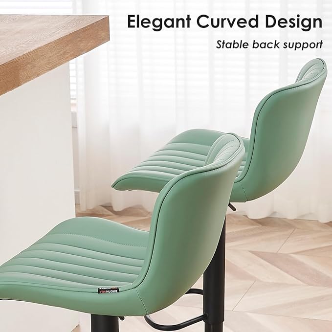 YOUNUOKE Counter Height Bar Stools Kitchen Island Barstools Set of 2 Adjustable Swivel Counter Stool Bar Height Island Chairs with Back, Sea Green