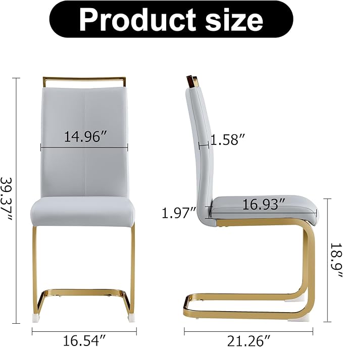 Dining Chairs Set of 2, Faux Leather Dining Chairs with Plated Chrome Metal Frame, Modern Kitchen Chairs Set with Padded Seat High Back for Dining Room, Kitchen Room, Living Room.