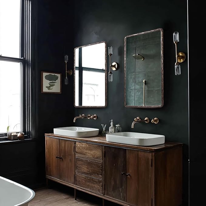 ANDY STAR Hand-Forged Bronze Bathroom Mirrors for Wall, 30x40 Inch Vintage Solid Steel Metal Frame Bathroom Vanity Mirror, Antique Rounded Rectangle Wall Mirror, Hangs Horizontally or Vertically
