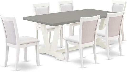 East West Furniture V097MZ001-7 7 Piece Kitchen Table Set Consist of a Rectangle Dining Table with V-Legs and 6 Cream Linen Fabric Parson Dining Room Chairs, 40x72 Inch, Multi-Color