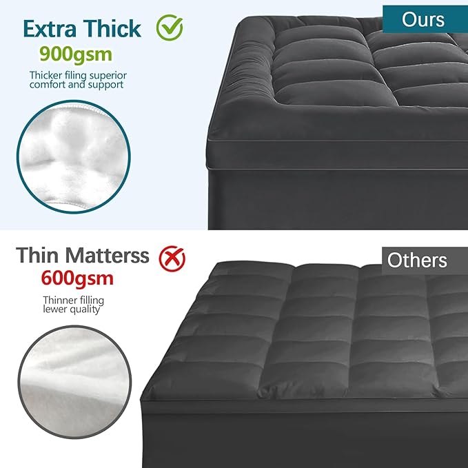 CYMULA California King Mattress Topper, Extra Thick 3D Snow Down Alternative Filling, Breathable Grey Fabric, 8-21 Inches Deep Pocket, Machine Washable