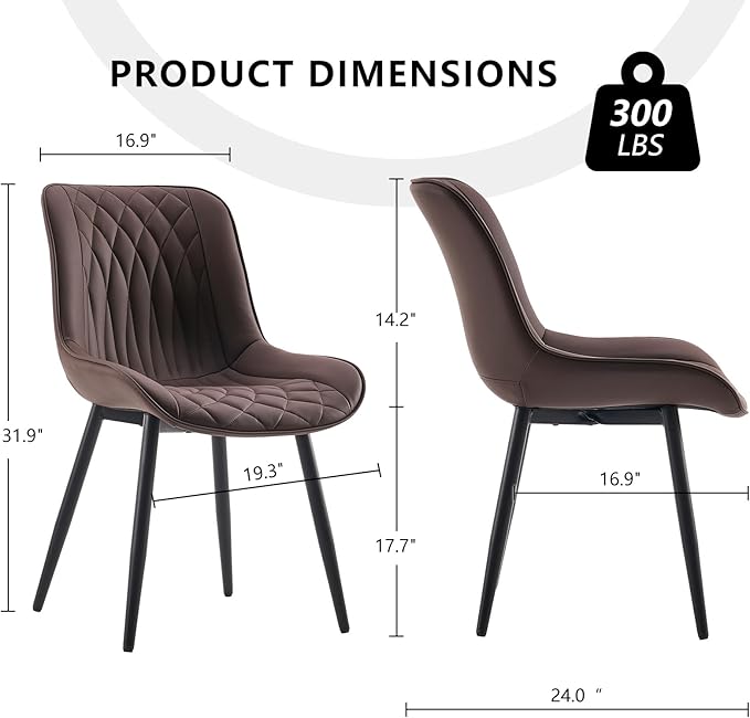 YOUNIKE Brown Dining Chairs Set of 2 with High Backs Mid Century Modern Kitchen & Dining Room Chairs PU Faux Leather Upholstered Wide Accent Chair Comfortable Large Padded Living Waiting Guest Room