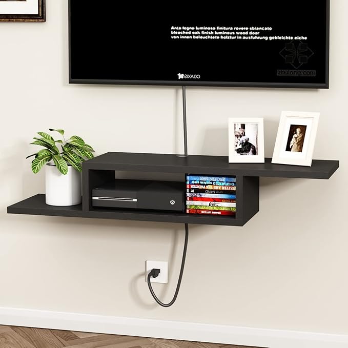 ChooChoo Floating TV Unit, Wall Mount Entertainment Center Media Console for Living Room, Bedroom, Black