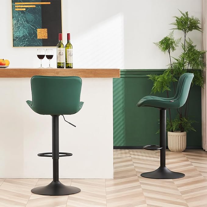 YOUNUOKE Bar Stools Set of 2, Counter Height Stools for Kitchen, 24 inch Swivel Barstools, Adjustable Island Chairs with Back, Dark Green