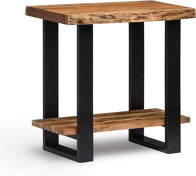 Alpine 2-Tier End Table with Live Edge Design – 27-Inch Solid Acacia Wood Industrial Side Table with Storage Shelf – Modern Nightstand or Accent Table for Living Room by Alaterre Furniture